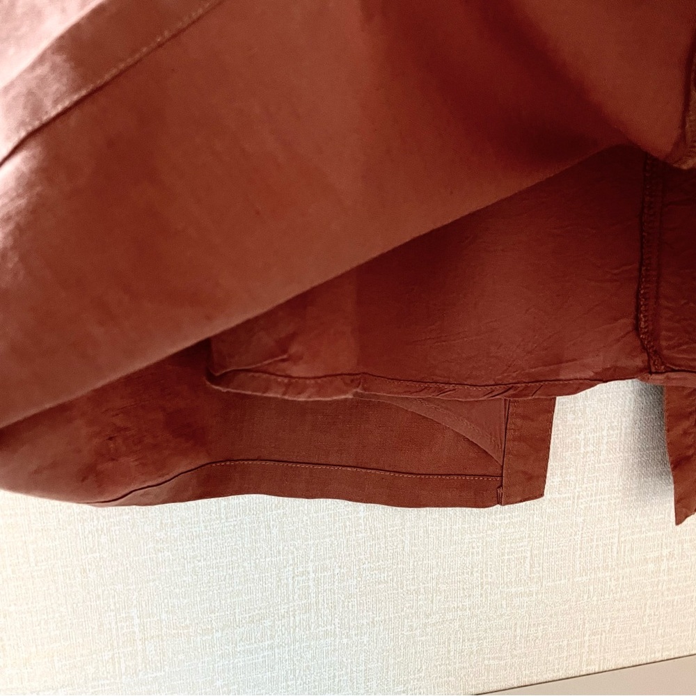 Button-Front A-Line Linen Blend Midi Skirt in a Dusty Rust, Size Small, 70s Vibe - Picture 6 of 8